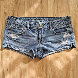 Y2K American Eagle low rise micro mini 100% cotton distressed denim shorts